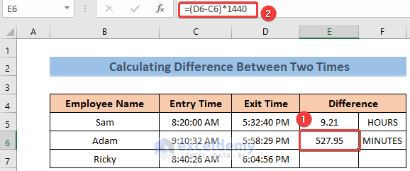 Formula to Calculate Time Difference Between Two Times in Minutes in Excel