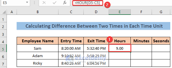 Formula to Calculate Time Difference Between Two Dates and Times in Hours in Excel