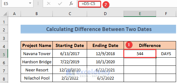 Subtraction Feature Calculate Time Difference Between Two Dates in Excel