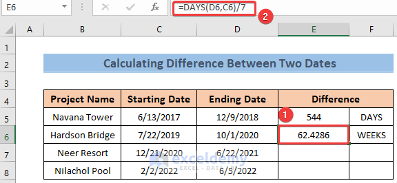 Formula to Calculate Time Difference Between Two Dates in Weeks in Excel
