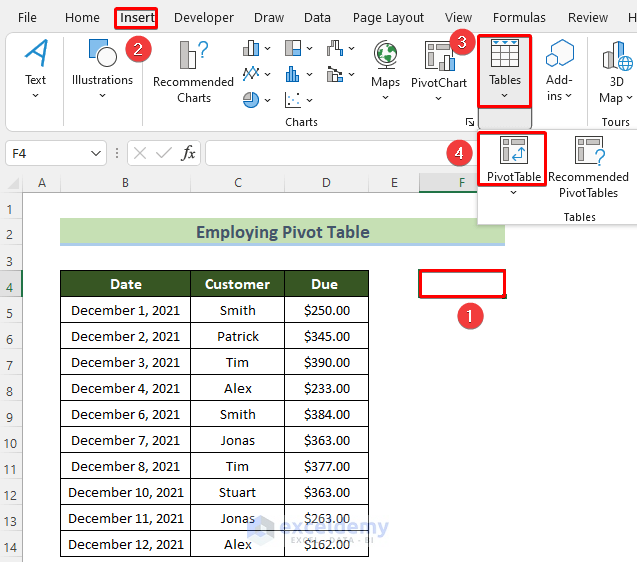 Insert a Pivot Table to Combine Duplicate Rows and Sum the Values in Excel