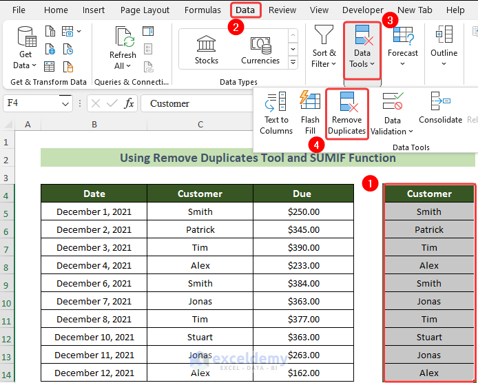 Using Remove Duplicates Tool to Combine Duplicate Rows and Sum the Values in Excel