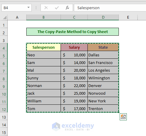 Apply the Copy-Paste Method to Copy Sheet