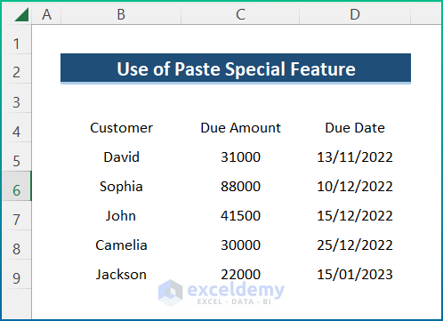 Use Paste Special Feature to Copy Format in New Sheet