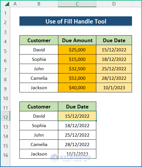 Utilize Fill Handle Tool to Copy Formatting in Excel
