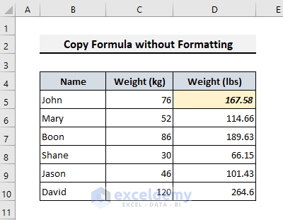 Copy a Formula without Formatting