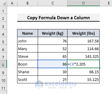 Final Result: Copy a Formula Down a Column in Excel