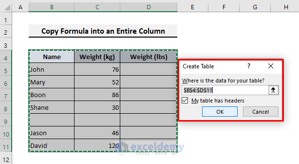 Fill a Formula to the Entire Column in Excel