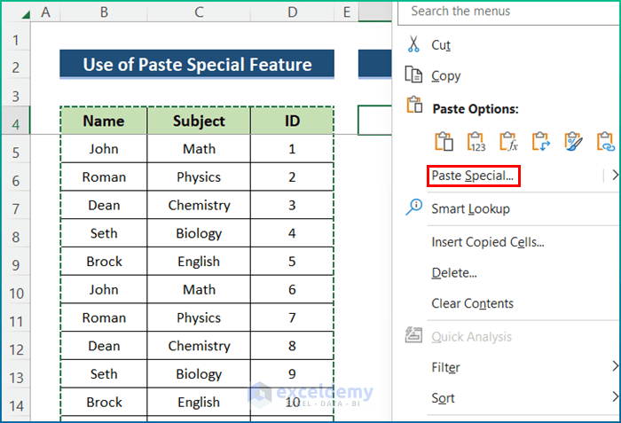 Utilize Paste Special Feature in Excel to Copy-Paste Thousands of Rows
