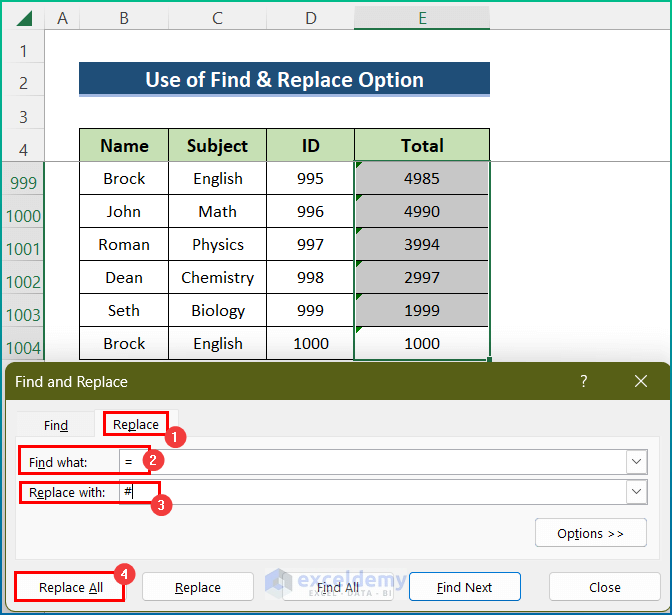 Use Find and Replace Option in Excel to Copy-Paste in Excel