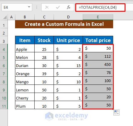 Apply the Custom Formula in Excel Spreadsheet