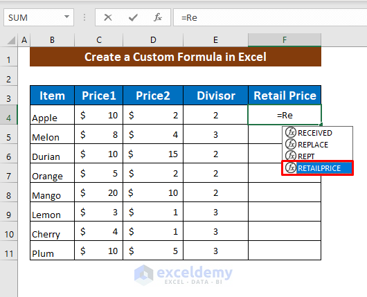 Apply the Custom Formula in Excel Spreadsheet
