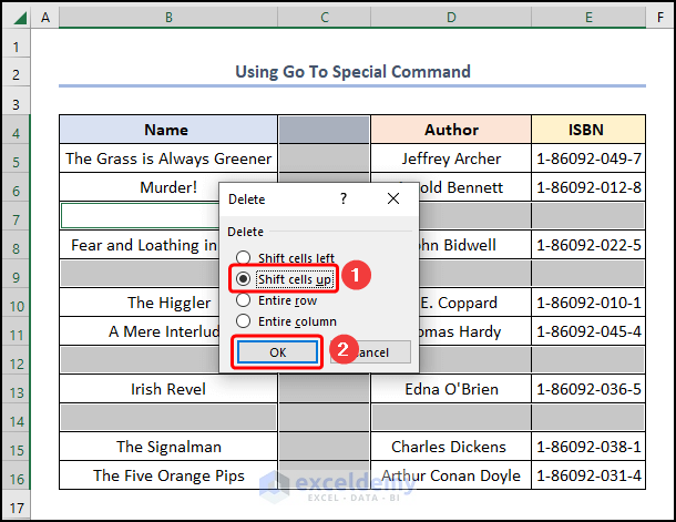 how to delete blank cells in excel and shift cells up