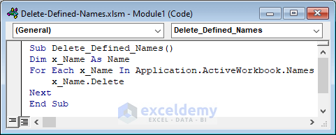 VBA code to delete all defined names