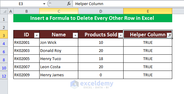 Insert a Formula to Delete Every Other Row in Excel 
