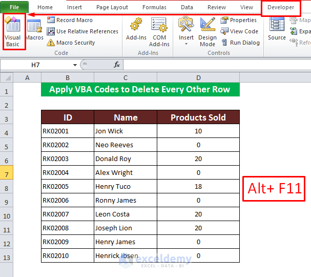 Run VBA Codes to Delete Every Other Row in Excel 