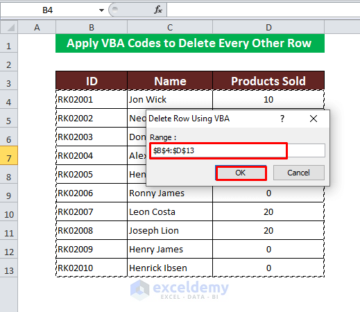 Run VBA Codes to Delete Every Other Row in Excel 