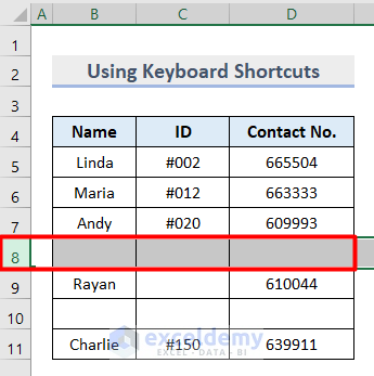 Use Keyboard Shortcuts to Remove Multiple Rows