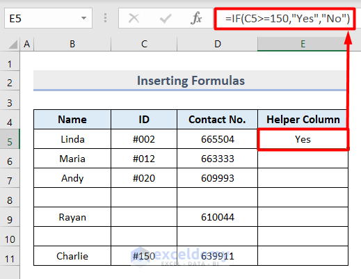 Insert Excel Formulas to Delete Multiple Rows