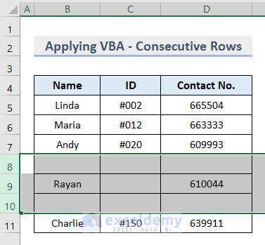 Apply VBA to Remove Rows in Excel