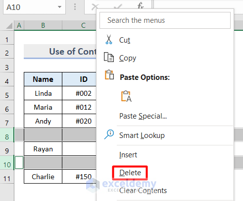 Delete Multiple Rows from Context Menu in Excel