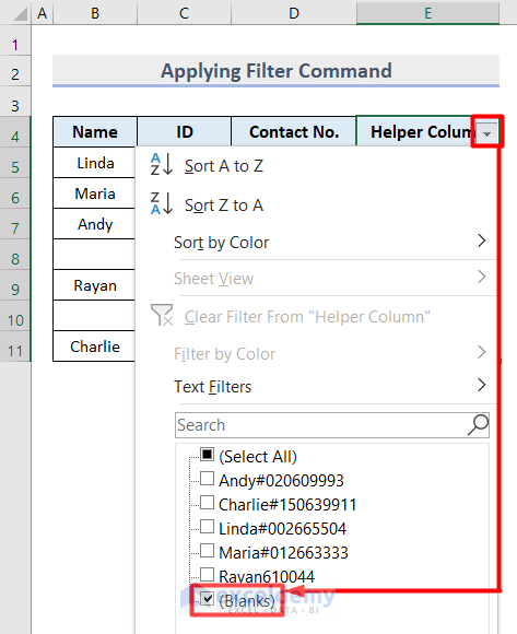 Use Filter Command to Delete Multiple Rows