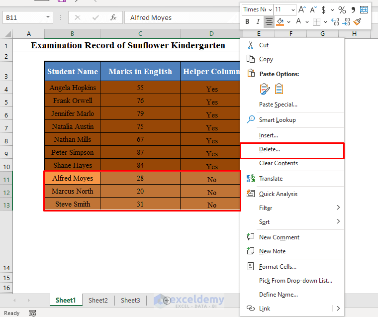 Delete Multiple Rows in Excel with Condition