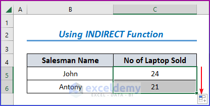 Showing Results for Using INDIRECT Function
