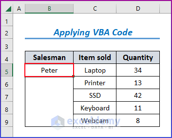 Sample Data Set for Applying VBA Code to Insert Sheet Name from Cell Value in Excel