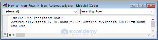 VBA Code to Insert Rows in Excel Automatically