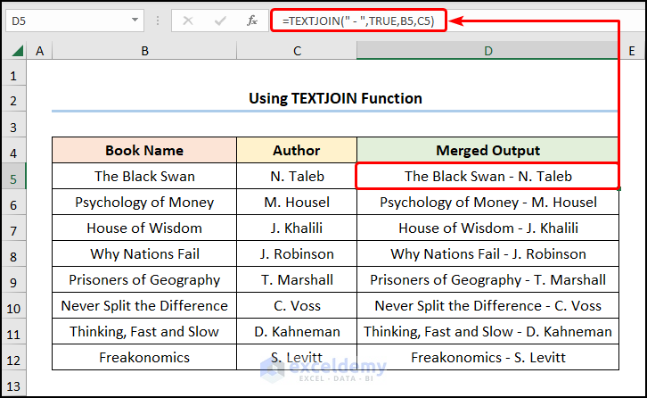 how to merge cells in excel with data Utilizing TEXTJOIN Function