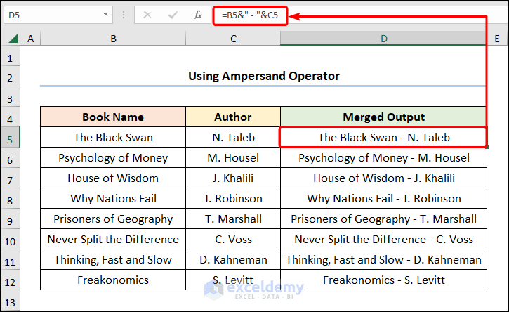 how to merge cells in excel with data Employing Ampersand Operator
