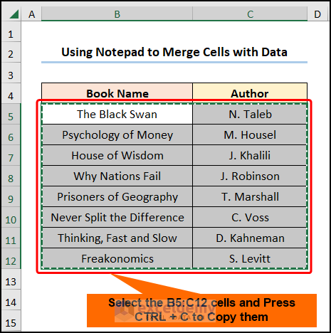 Using Notepad to Merge Cells with Data