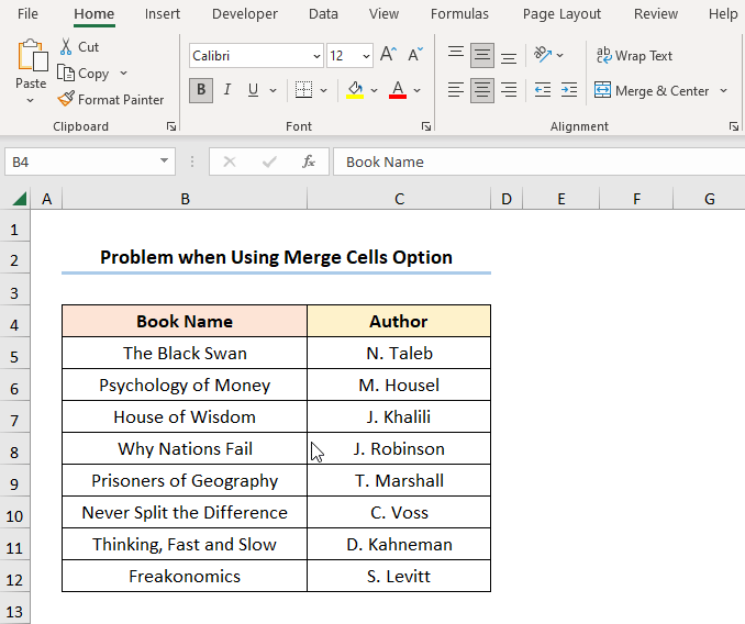 Problems While Using Merge Cells Option