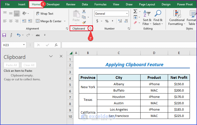 Applying Clipboard Feature to Merge Two Rows in Excel