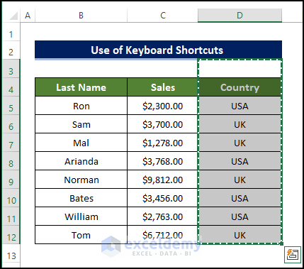 Using Keyboard Shortcuts to move columns in excel
