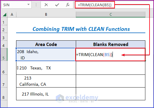 Combining TRIM and CLEAN Functions to Remove Blank Characters in Excel