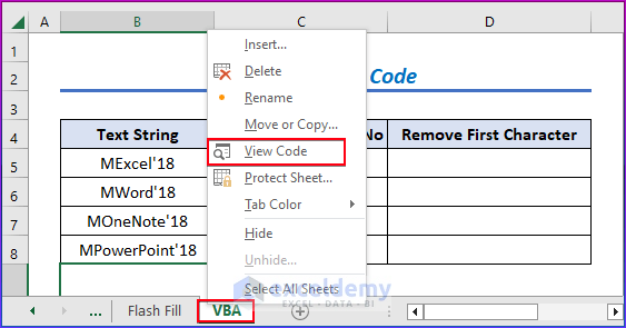 Using VBA Code from View Code option