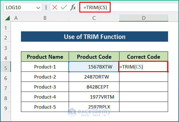 Remove Space Before Number Using TRIM Function in Excel