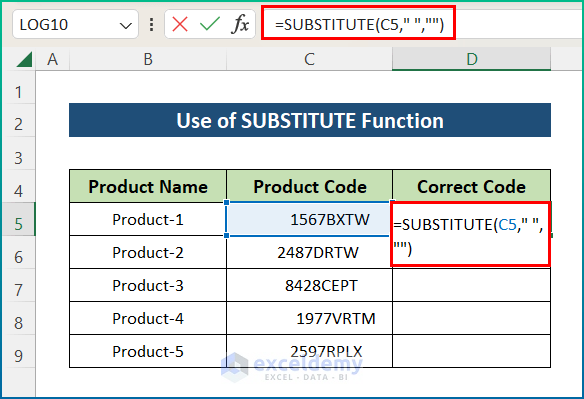 Remove Space Before Number Using SUBSTITUTE Function in Excel