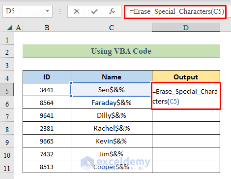 Applying defined function to a cell to remove specific characters