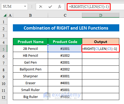 Combination of RIGHT and LEN functions to remove characters