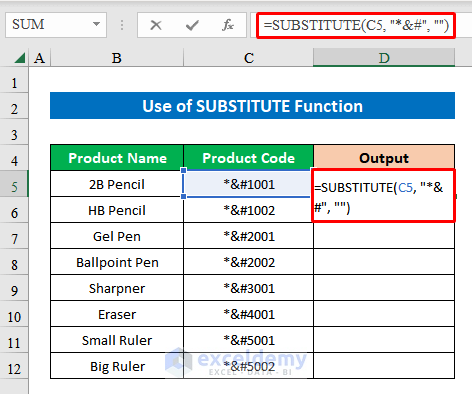 Formula of SUBSTITUTE to remove characters