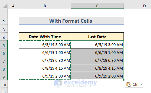 Use ‘Format Cells’ Feature to Remove Time from Date
