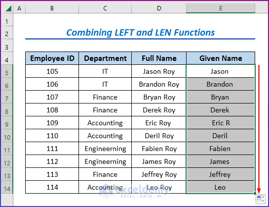 Showing Results for Combining LEFT and LEN Functions