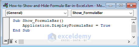 VBA code to show formula bar
