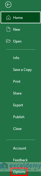 Using Excel Options