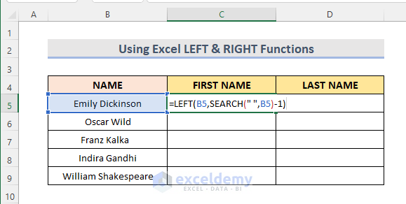 Excel Formula with LEFT & RIGHT Functions to Split One Column into Multiple Columns
