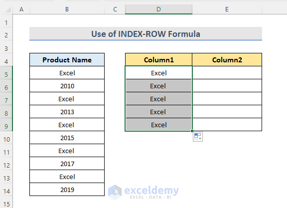 INDEX-ROW Formula to Split One Column into Multiple Columns in Excel