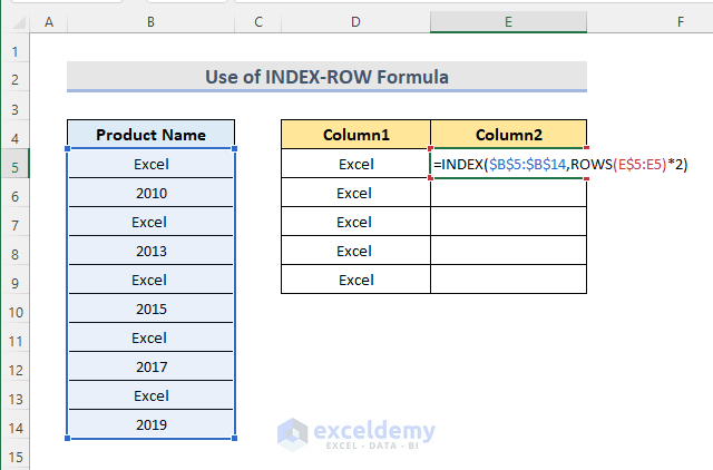 INDEX ROW Formula